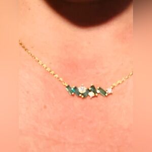 Adina Eden Elegant Gold and Emerald Green Necklace & Earring Set